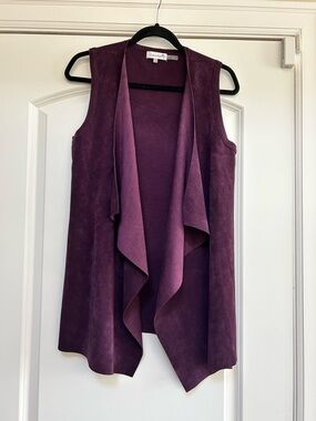 Calvin Klein Faux Suede Front Sweater Open Waterfall Draped Vest Sleeveless Sz S